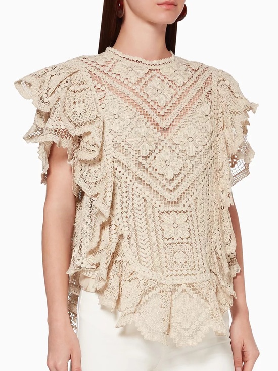 Isabel Marant Tops - Isabel Marant Zainos crochet ruffle top in neutral